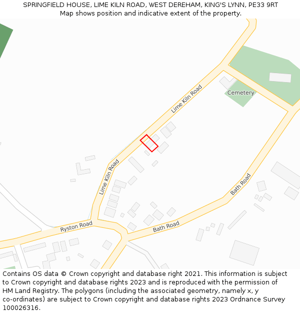 SPRINGFIELD HOUSE, LIME KILN ROAD, WEST DEREHAM, KING'S LYNN, PE33 9RT: Location map and indicative extent of plot