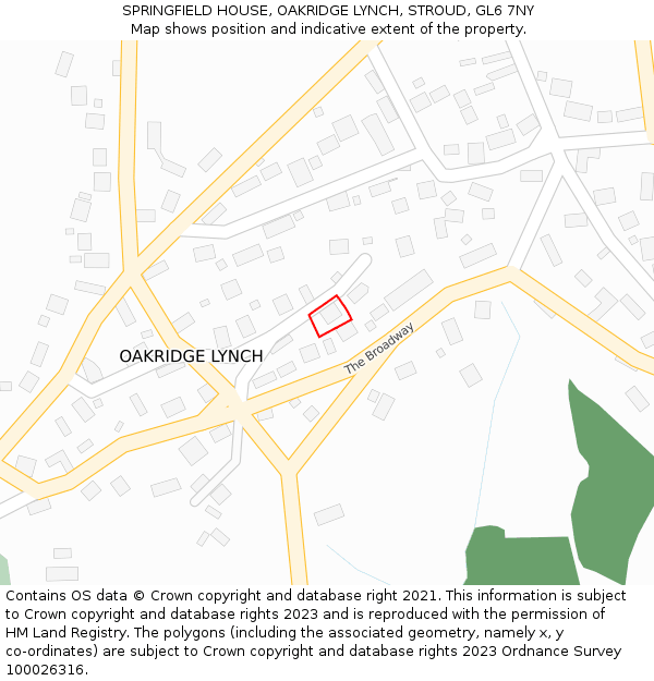 SPRINGFIELD HOUSE, OAKRIDGE LYNCH, STROUD, GL6 7NY: Location map and indicative extent of plot