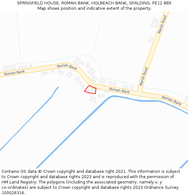 SPRINGFIELD HOUSE, ROMAN BANK, HOLBEACH BANK, SPALDING, PE12 8BX: Location map and indicative extent of plot