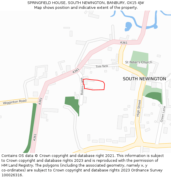 SPRINGFIELD HOUSE, SOUTH NEWINGTON, BANBURY, OX15 4JW: Location map and indicative extent of plot