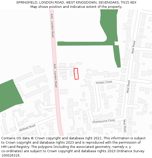 SPRINGFIELD, LONDON ROAD, WEST KINGSDOWN, SEVENOAKS, TN15 6EX: Location map and indicative extent of plot