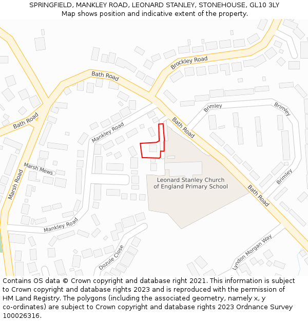 SPRINGFIELD, MANKLEY ROAD, LEONARD STANLEY, STONEHOUSE, GL10 3LY: Location map and indicative extent of plot