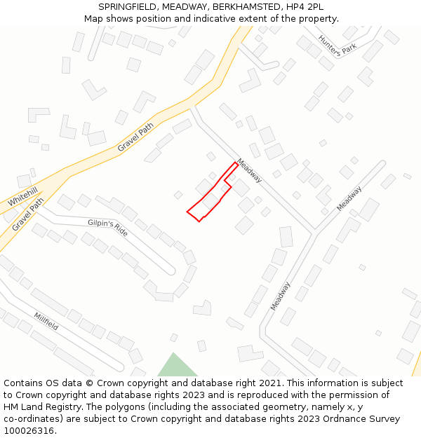 SPRINGFIELD, MEADWAY, BERKHAMSTED, HP4 2PL: Location map and indicative extent of plot