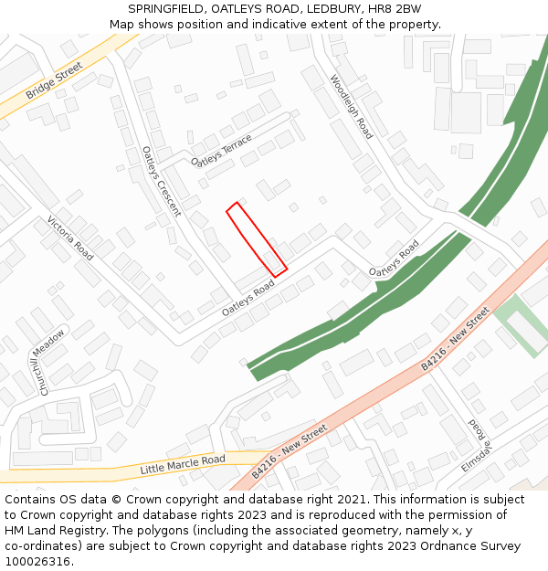 SPRINGFIELD, OATLEYS ROAD, LEDBURY, HR8 2BW: Location map and indicative extent of plot