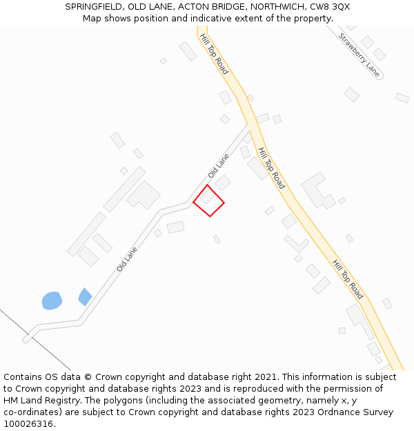 SPRINGFIELD, OLD LANE, ACTON BRIDGE, NORTHWICH, CW8 3QX: Location map and indicative extent of plot