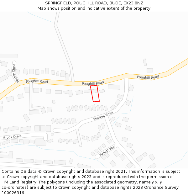 SPRINGFIELD, POUGHILL ROAD, BUDE, EX23 8NZ: Location map and indicative extent of plot