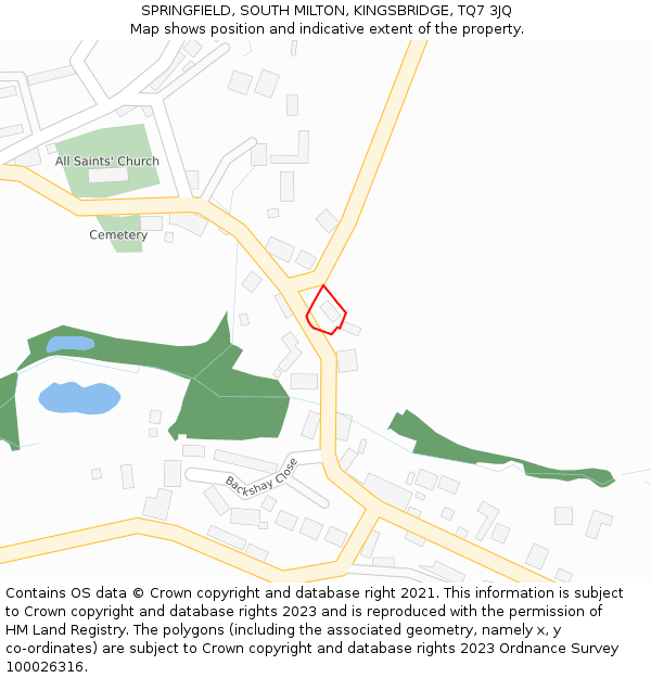 SPRINGFIELD, SOUTH MILTON, KINGSBRIDGE, TQ7 3JQ: Location map and indicative extent of plot