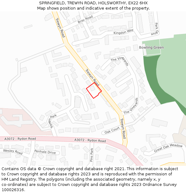 SPRINGFIELD, TREWYN ROAD, HOLSWORTHY, EX22 6HX: Location map and indicative extent of plot