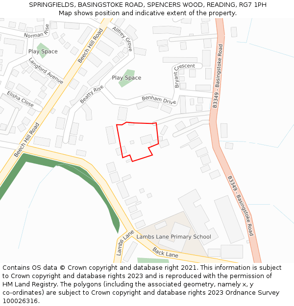 SPRINGFIELDS, BASINGSTOKE ROAD, SPENCERS WOOD, READING, RG7 1PH: Location map and indicative extent of plot