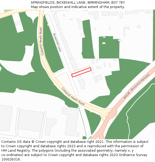 SPRINGFIELDS, BICKENHILL LANE, BIRMINGHAM, B37 7EY: Location map and indicative extent of plot