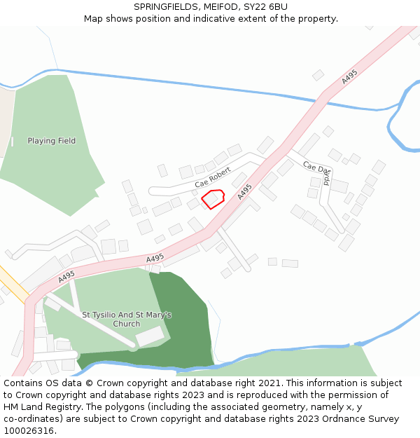 SPRINGFIELDS, MEIFOD, SY22 6BU: Location map and indicative extent of plot