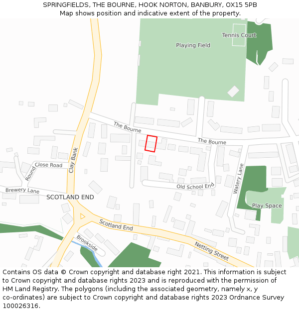 SPRINGFIELDS, THE BOURNE, HOOK NORTON, BANBURY, OX15 5PB: Location map and indicative extent of plot