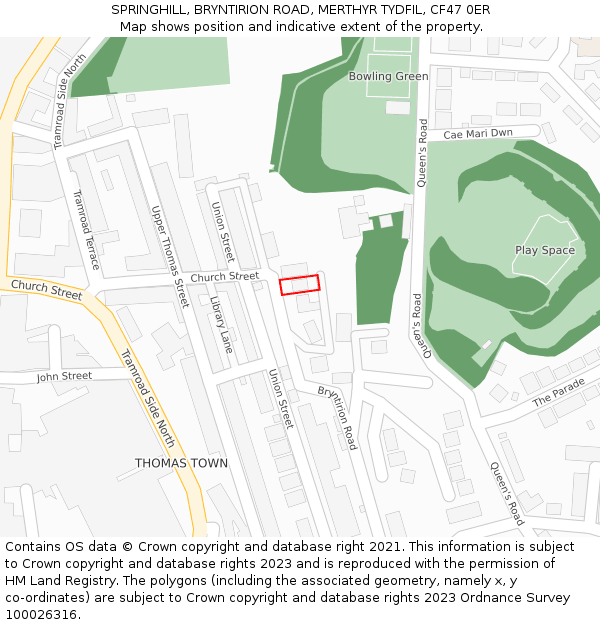 SPRINGHILL, BRYNTIRION ROAD, MERTHYR TYDFIL, CF47 0ER: Location map and indicative extent of plot
