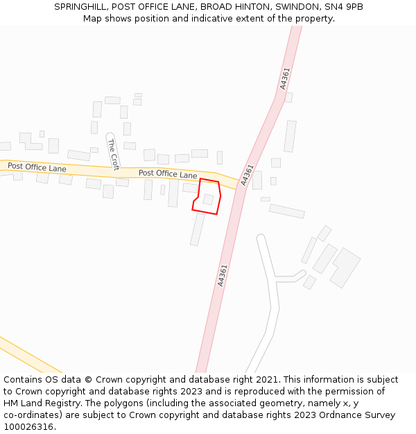 SPRINGHILL, POST OFFICE LANE, BROAD HINTON, SWINDON, SN4 9PB: Location map and indicative extent of plot