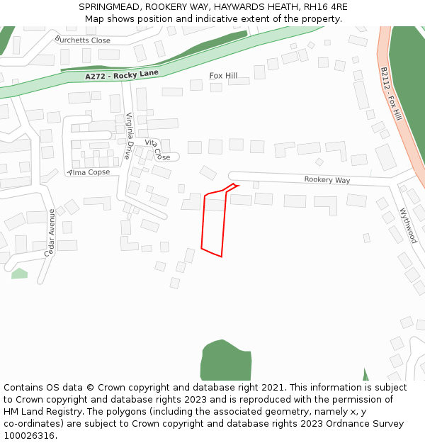 SPRINGMEAD, ROOKERY WAY, HAYWARDS HEATH, RH16 4RE: Location map and indicative extent of plot