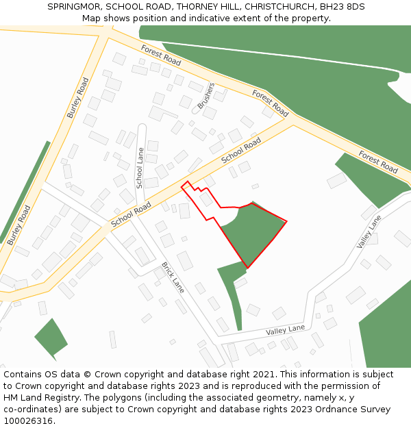 SPRINGMOR, SCHOOL ROAD, THORNEY HILL, CHRISTCHURCH, BH23 8DS: Location map and indicative extent of plot