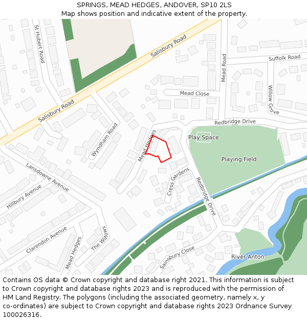 SPRINGS, MEAD HEDGES, ANDOVER, SP10 2LS: Location map and indicative extent of plot