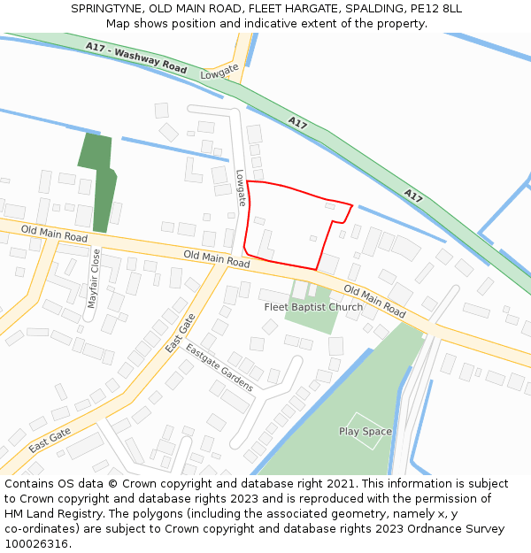 SPRINGTYNE, OLD MAIN ROAD, FLEET HARGATE, SPALDING, PE12 8LL: Location map and indicative extent of plot
