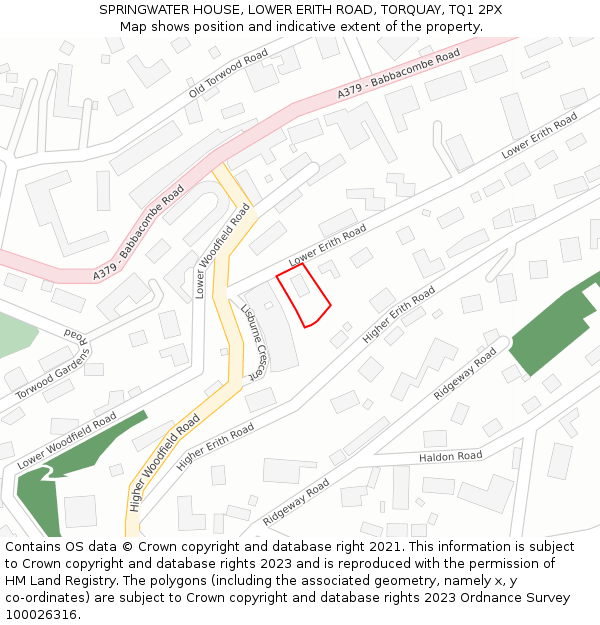 SPRINGWATER HOUSE, LOWER ERITH ROAD, TORQUAY, TQ1 2PX: Location map and indicative extent of plot