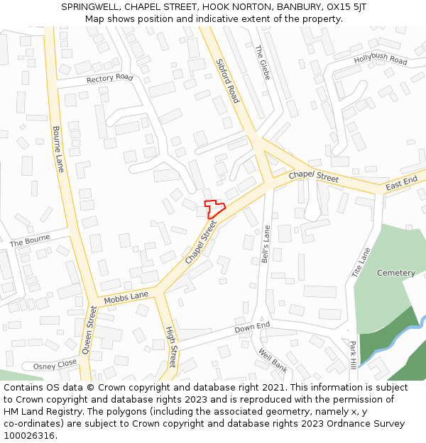 SPRINGWELL, CHAPEL STREET, HOOK NORTON, BANBURY, OX15 5JT: Location map and indicative extent of plot