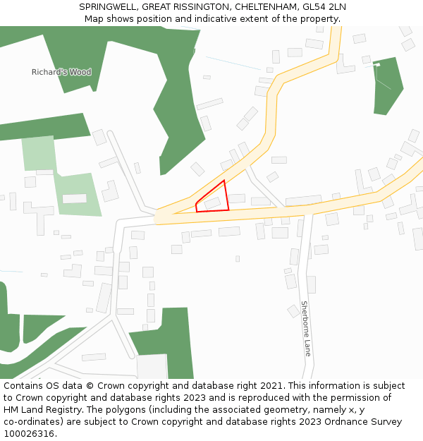 SPRINGWELL, GREAT RISSINGTON, CHELTENHAM, GL54 2LN: Location map and indicative extent of plot