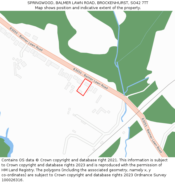 SPRINGWOOD, BALMER LAWN ROAD, BROCKENHURST, SO42 7TT: Location map and indicative extent of plot
