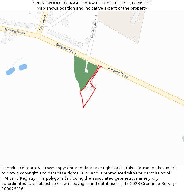 SPRINGWOOD COTTAGE, BARGATE ROAD, BELPER, DE56 1NE: Location map and indicative extent of plot