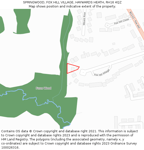 SPRINGWOOD, FOX HILL VILLAGE, HAYWARDS HEATH, RH16 4QZ: Location map and indicative extent of plot