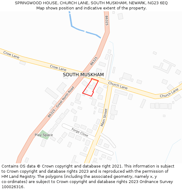 SPRINGWOOD HOUSE, CHURCH LANE, SOUTH MUSKHAM, NEWARK, NG23 6EQ: Location map and indicative extent of plot