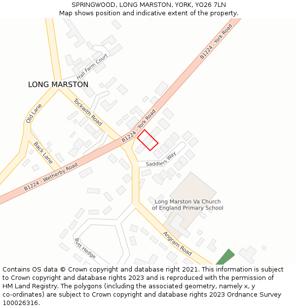 SPRINGWOOD, LONG MARSTON, YORK, YO26 7LN: Location map and indicative extent of plot