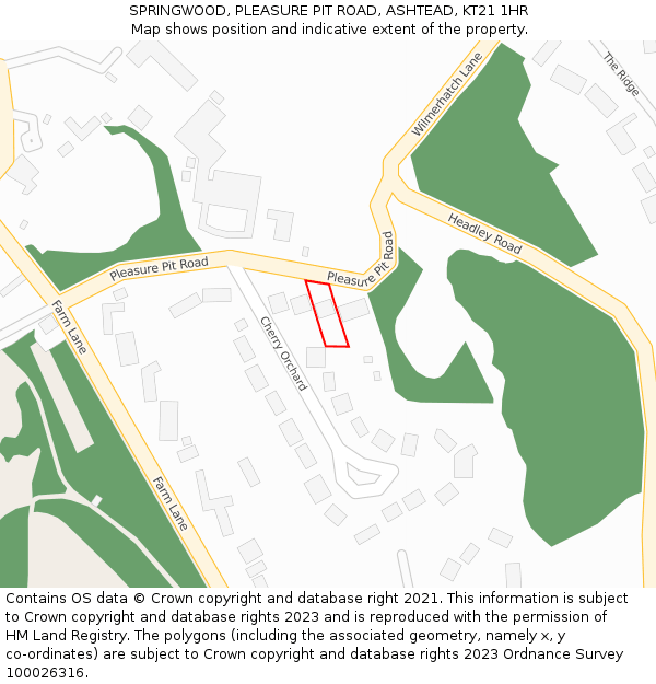 SPRINGWOOD, PLEASURE PIT ROAD, ASHTEAD, KT21 1HR: Location map and indicative extent of plot