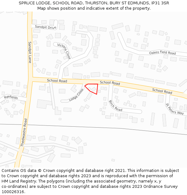 SPRUCE LODGE, SCHOOL ROAD, THURSTON, BURY ST EDMUNDS, IP31 3SR: Location map and indicative extent of plot