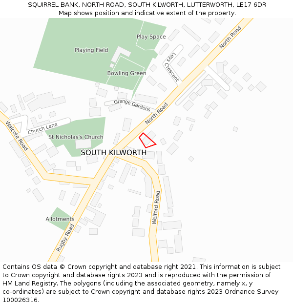 SQUIRREL BANK, NORTH ROAD, SOUTH KILWORTH, LUTTERWORTH, LE17 6DR: Location map and indicative extent of plot