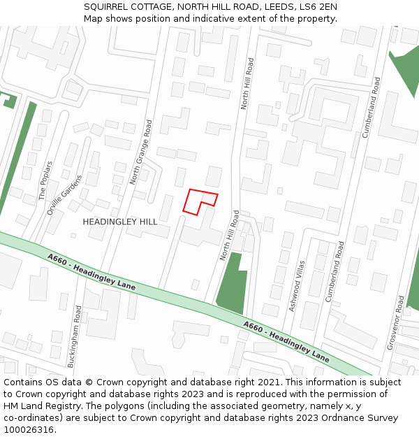 SQUIRREL COTTAGE, NORTH HILL ROAD, LEEDS, LS6 2EN: Location map and indicative extent of plot