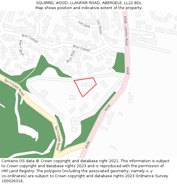 SQUIRREL WOOD, LLANFAIR ROAD, ABERGELE, LL22 8DL: Location map and indicative extent of plot