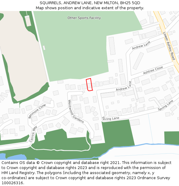 SQUIRRELS, ANDREW LANE, NEW MILTON, BH25 5QD: Location map and indicative extent of plot