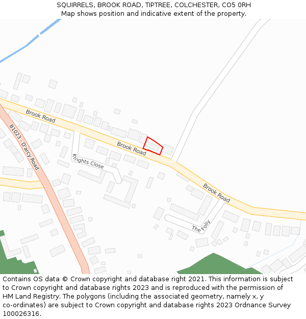 SQUIRRELS, BROOK ROAD, TIPTREE, COLCHESTER, CO5 0RH: Location map and indicative extent of plot