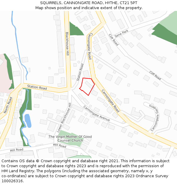 SQUIRRELS, CANNONGATE ROAD, HYTHE, CT21 5PT: Location map and indicative extent of plot