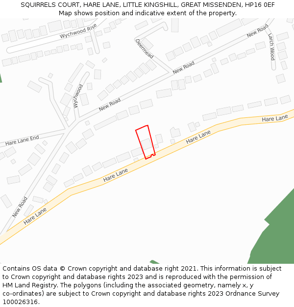 SQUIRRELS COURT, HARE LANE, LITTLE KINGSHILL, GREAT MISSENDEN, HP16 0EF: Location map and indicative extent of plot