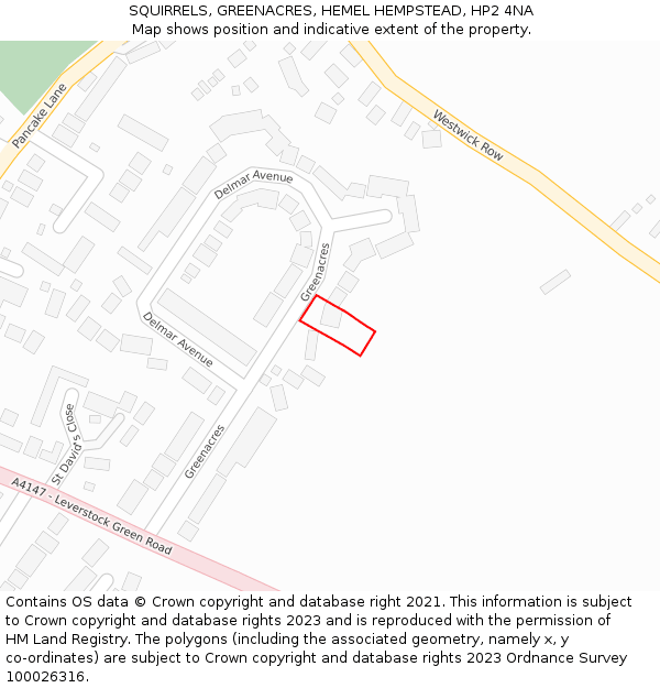 SQUIRRELS, GREENACRES, HEMEL HEMPSTEAD, HP2 4NA: Location map and indicative extent of plot