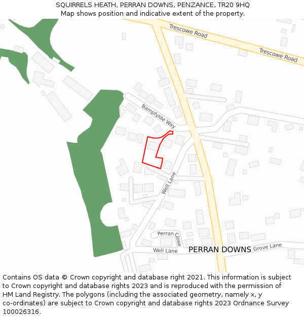 SQUIRRELS HEATH, PERRAN DOWNS, PENZANCE, TR20 9HQ: Location map and indicative extent of plot