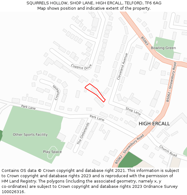 SQUIRRELS HOLLOW, SHOP LANE, HIGH ERCALL, TELFORD, TF6 6AG: Location map and indicative extent of plot