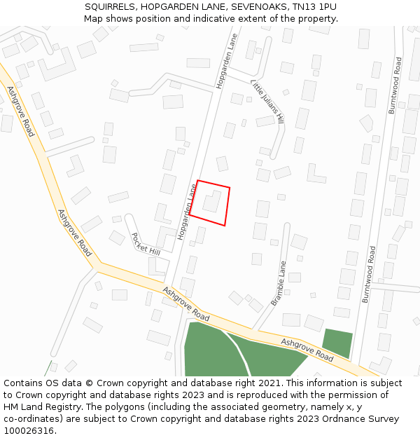 SQUIRRELS, HOPGARDEN LANE, SEVENOAKS, TN13 1PU: Location map and indicative extent of plot
