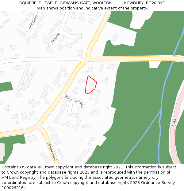 SQUIRRELS LEAP, BLINDMANS GATE, WOOLTON HILL, NEWBURY, RG20 9XD: Location map and indicative extent of plot