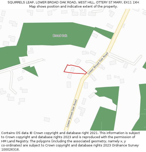 SQUIRRELS LEAP, LOWER BROAD OAK ROAD, WEST HILL, OTTERY ST MARY, EX11 1XH: Location map and indicative extent of plot
