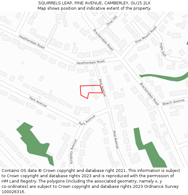 SQUIRRELS LEAP, PINE AVENUE, CAMBERLEY, GU15 2LX: Location map and indicative extent of plot