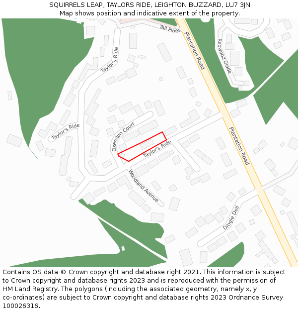 SQUIRRELS LEAP, TAYLORS RIDE, LEIGHTON BUZZARD, LU7 3JN: Location map and indicative extent of plot