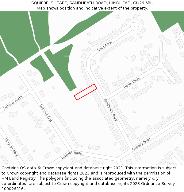 SQUIRRELS LEAPE, SANDHEATH ROAD, HINDHEAD, GU26 6RU: Location map and indicative extent of plot