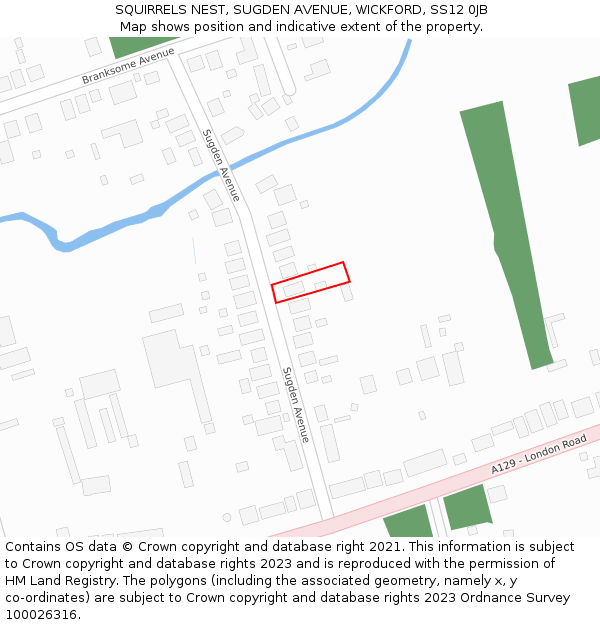 SQUIRRELS NEST, SUGDEN AVENUE, WICKFORD, SS12 0JB: Location map and indicative extent of plot