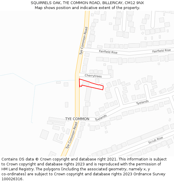 SQUIRRELS OAK, TYE COMMON ROAD, BILLERICAY, CM12 9NX: Location map and indicative extent of plot